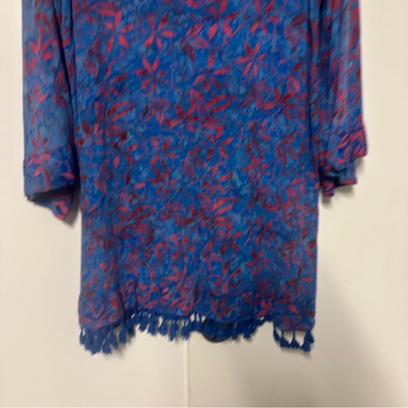 Soft Surroundings Kaftan Swim Coverup Beach Tassels Blue/ red floral Size XL - Picture 5 of 7